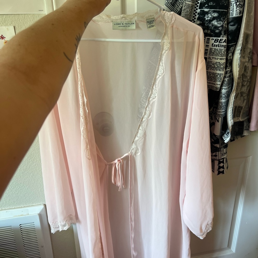 Pink Lace Trim Robe
